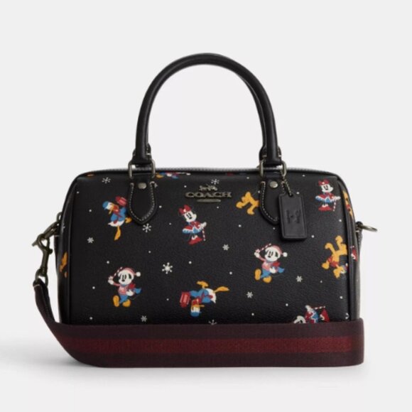 [Disney X Coach] 🖤 Authentic Rowan Satchel With Holiday Print - Picture 1 of 8